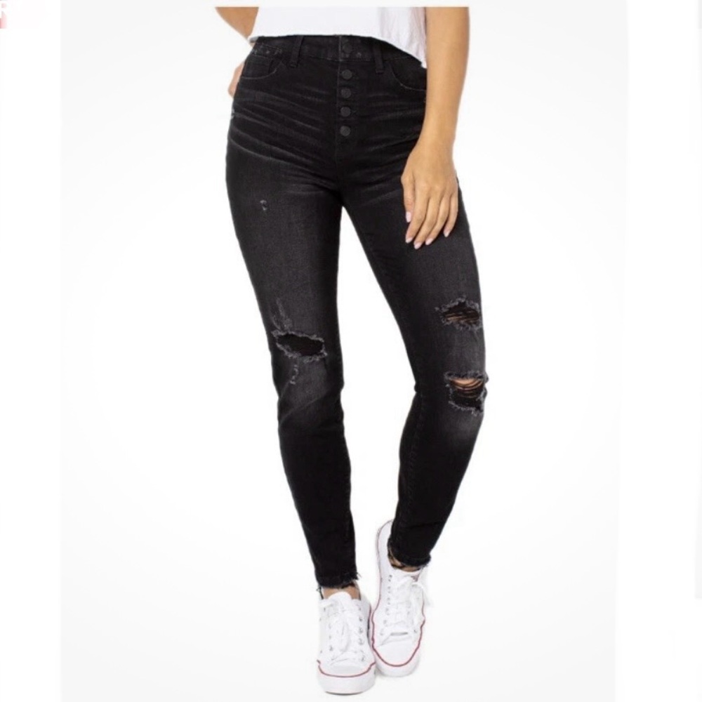 Celebrity Pink Button Fly Black Distressed Jeans Size 9
